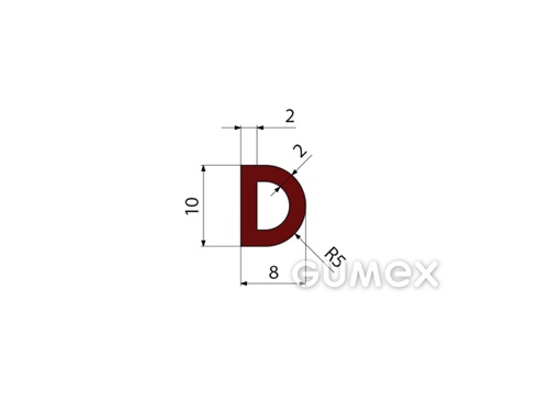 "D" Silikonprofil mit Loch, 10x8/R5mm, 40°ShA, ISO 3302-1 E2, -60°C/+250°C, rotbraun, 